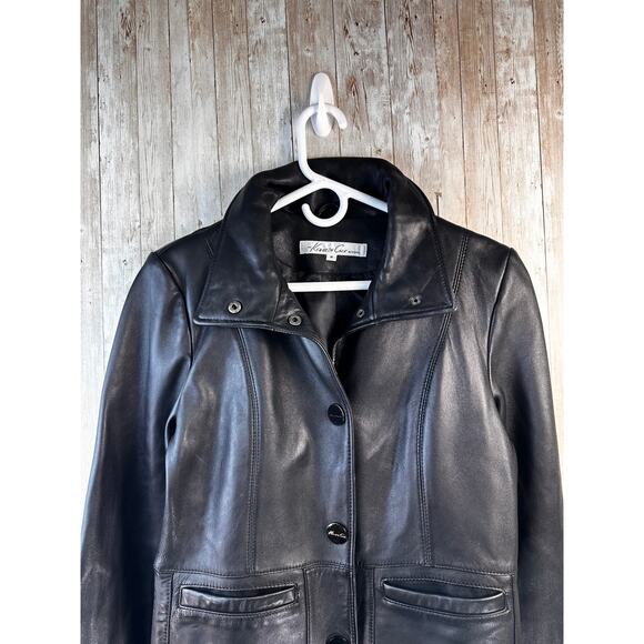 Reaction Kenneth Cole G-III Black Leather Coat‎ Womens M Black Smooth Mid Length - Picture 3 of 10